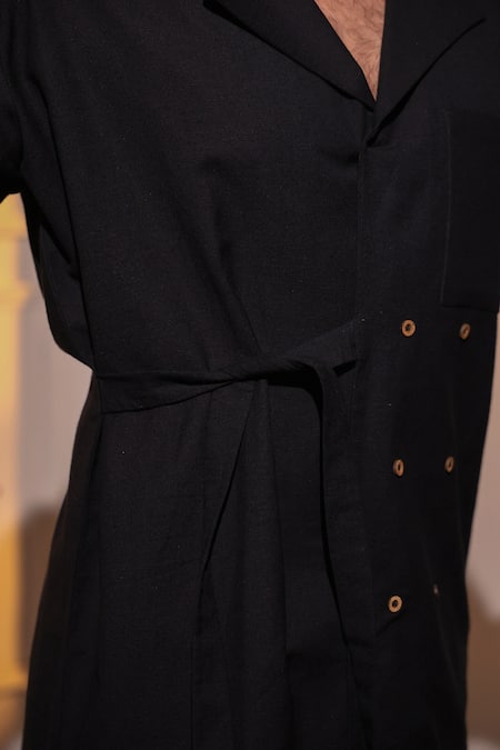 Shop_Menero_Black Linen Pure Shirt _Online_at_Aza_Fashions