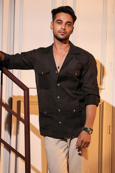 Menero Black Pure Linen Shirt 