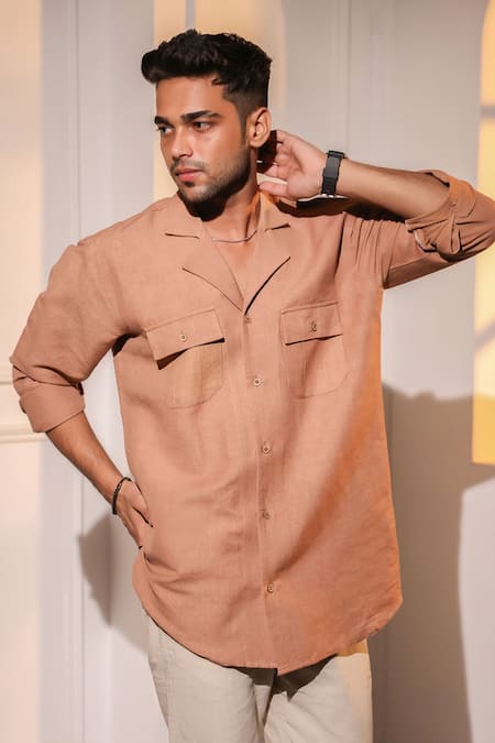 Menero Peach Pure Linen Shirt 