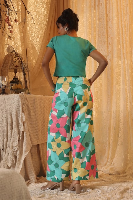 Shop Kritika Murarka Multi Color Cotton Big Floral Pattern Pant at Aza Fashions Shop_Kritika Murarka_Multi Color Cotton Big Floral Pattern Pant _at_Aza_Fashions