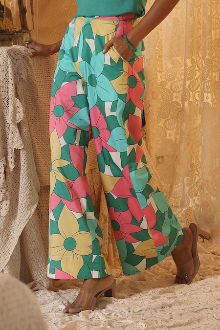 Kritika Murarka Multi Color Cotton Big Floral Pattern Pant Online at Aza Fashions Kritika Murarka_Multi Color Cotton Big Floral Pattern Pant _Online_at_Aza_Fashions