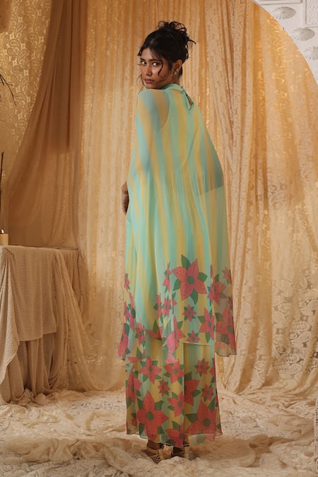 Kritika Murarka Yellow Blue Stripe Spaghetti Dress 