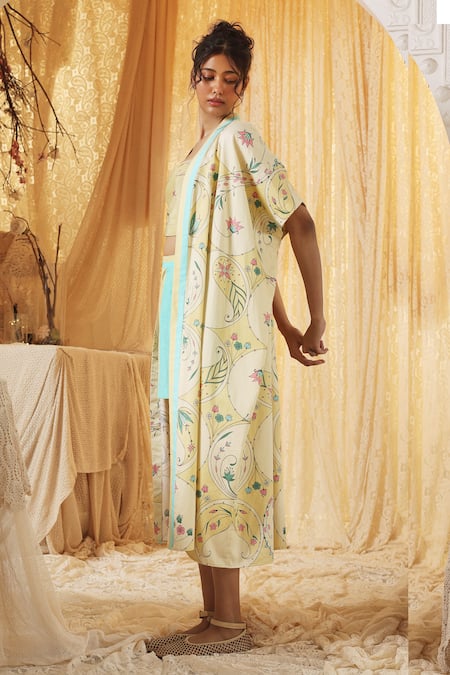 Buy Kritika Murarka Yellow Cotton Round Neck Circle Print Jacket Online at Aza Fashions Buy_Kritika Murarka_Yellow Cotton Round Neck Circle Print Jacket _Online_at_Aza_Fashions