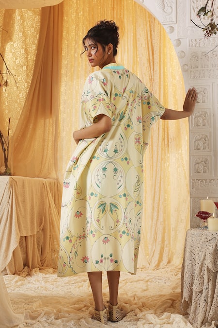 Shop Kritika Murarka Yellow Cotton Round Neck Circle Print Jacket at Aza Fashions Shop_Kritika Murarka_Yellow Cotton Round Neck Circle Print Jacket _at_Aza_Fashions