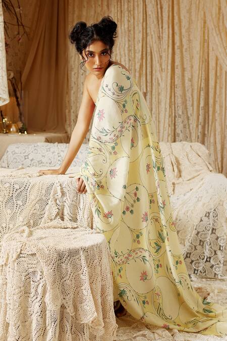 Buy Kritika Murarka Yellow Cotton, Silk Circle Print Saree Online at Aza Fashions Buy_Kritika Murarka_Yellow Cotton, Silk Circle Print Saree _Online_at_Aza_Fashions