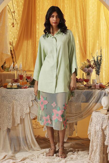 Buy Kritika Murarka Mint Linen Collared Green Shirt Online at Aza Fashions Buy_Kritika Murarka_Mint Linen Collared Green Shirt _Online_at_Aza_Fashions