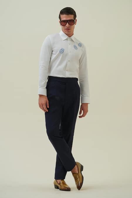 Buy_Amrit Dawani_White Cotton Embroidery Beetle Shirt _Online_at_Aza_Fashions