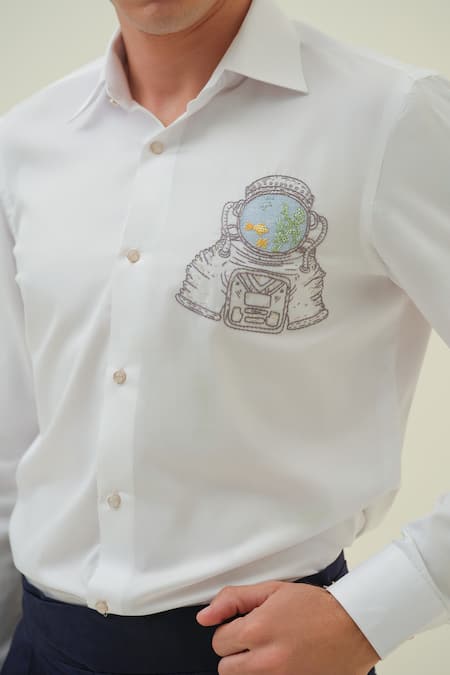 Amrit Dawani Astronaut White Embroidered Shirt 