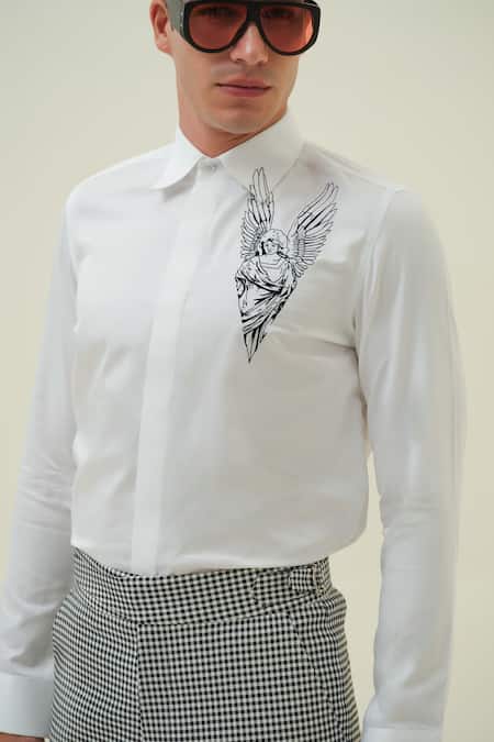 Shop_Amrit Dawani_White Cotton Embroidery Angel Shirt _Online_at_Aza_Fashions