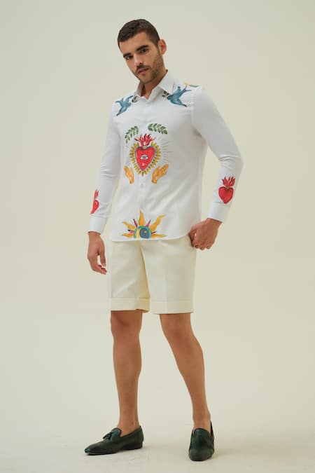 Buy_Amrit Dawani_White Cotton Heart Hand Painted Shirt _Online_at_Aza_Fashions