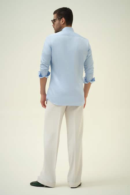 Amrit Dawani Falling Angel Blue Hand Painted Shirt 