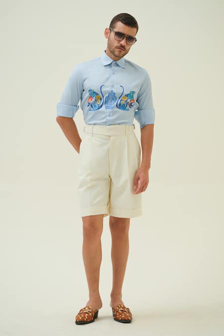 Buy_Amrit Dawani_Blue Cotton Monkeys And Jar Hand Painted Shirt _Online_at_Aza_Fashions