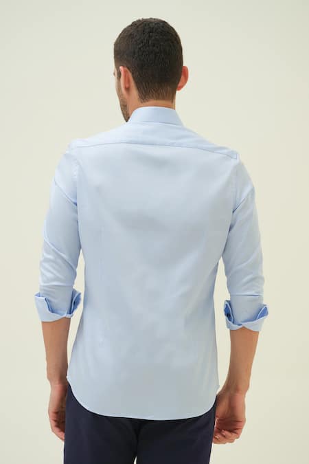 Amrit Dawani Renaissance Face Blue Embroidered Shirt 