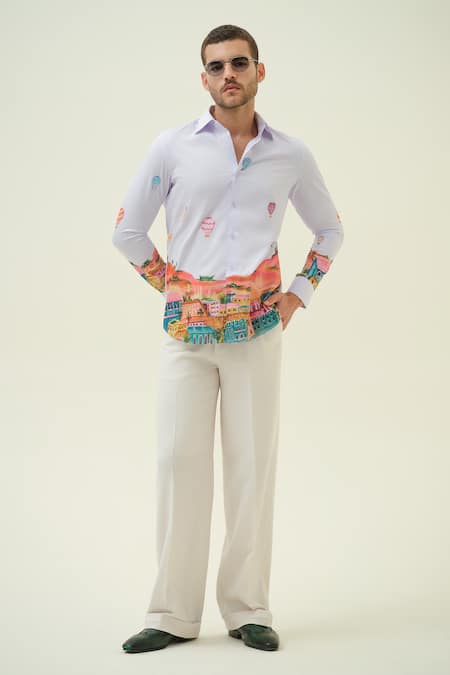 Amrit Dawani_Lavender Cotton Hot Air Ballon Hand Painted Shirt _Online_at_Aza_Fashions