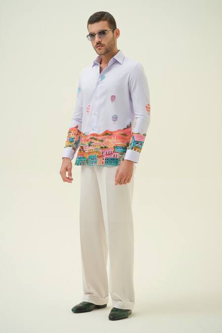 Buy_Amrit Dawani_Lavender Cotton Hot Air Ballon Hand Painted Shirt _Online_at_Aza_Fashions