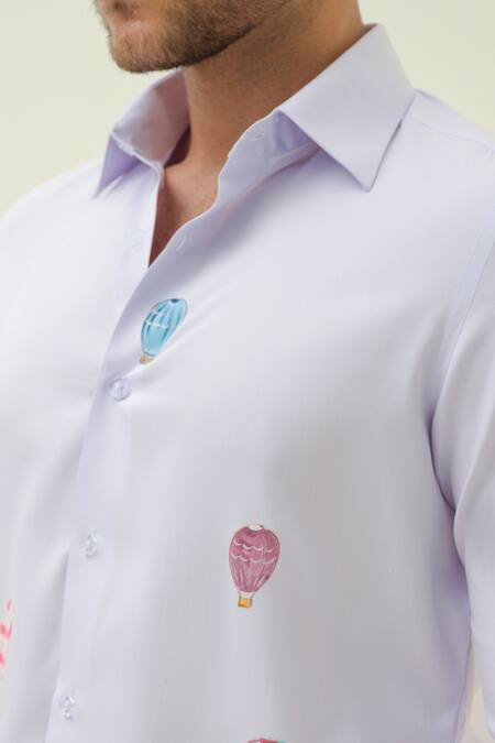 Shop_Amrit Dawani_Lavender Cotton Hot Air Ballon Hand Painted Shirt _Online_at_Aza_Fashions