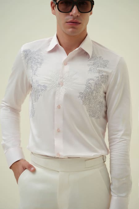 Amrit Dawani_Pink Cotton Embroidery Abstract Shirt _Online_at_Aza_Fashions