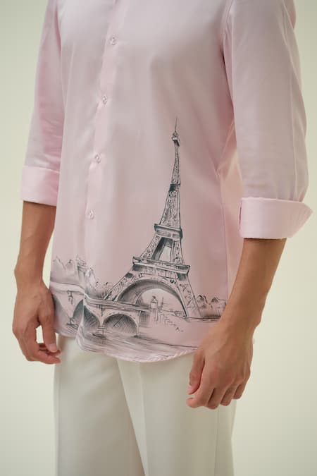 Buy_Amrit Dawani_Pink Cotton Eiffel Hand Painted Shirt _Online_at_Aza_Fashions