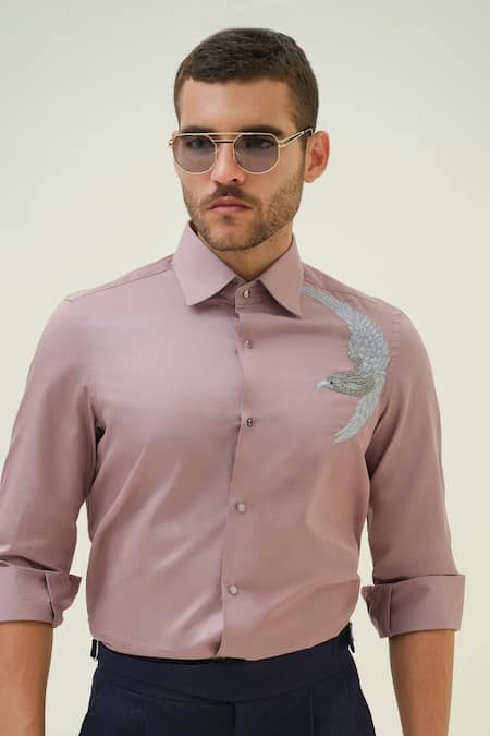 Amrit Dawani Mauve Cotton Embroidery Eagle Hand Shirt 