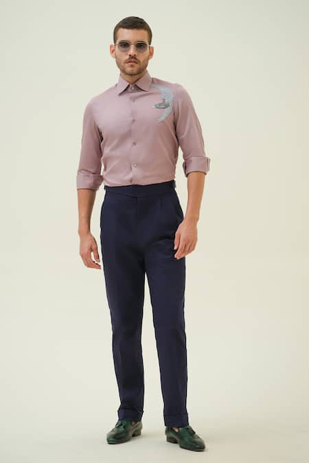 Buy_Amrit Dawani_Mauve Cotton Embroidery Eagle Hand Shirt _Online_at_Aza_Fashions