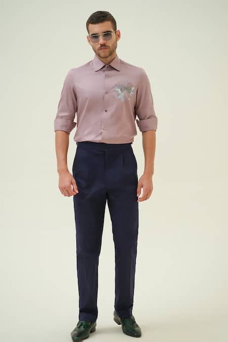 Amrit Dawani_Mauve Cotton Embroidery Grey Scenic Hand Shirt _Online_at_Aza_Fashions