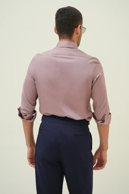 Amrit Dawani Grey Scenic Mauve Hand Embroidered Shirt 