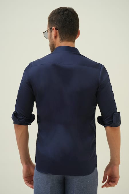 Amrit Dawani London Cityscape Blue Embroidered Shirt 