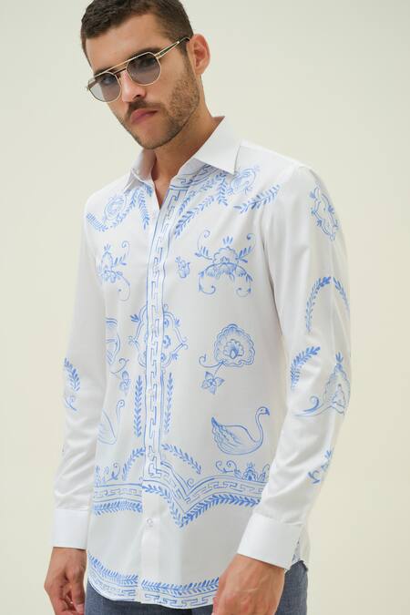 Buy_Amrit Dawani_White Cotton Abstract Hand Painted Shirt _Online_at_Aza_Fashions