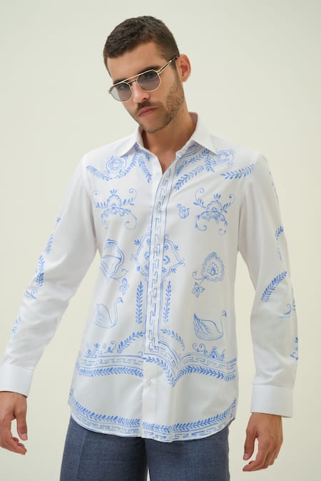 Shop_Amrit Dawani_White Cotton Abstract Hand Painted Shirt _Online_at_Aza_Fashions