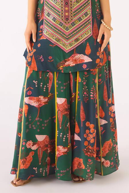 Buy Basanti - Kapde Aur Koffee Green Crepe, Net Beads, Embroidery Scoop Neck Sharara Set Online at Aza Fashions Buy_Basanti - Kapde Aur Koffee_Green Crepe, Net Beads, Embroidery Scoop Neck Sharara Set_Online_at_Aza_Fashions