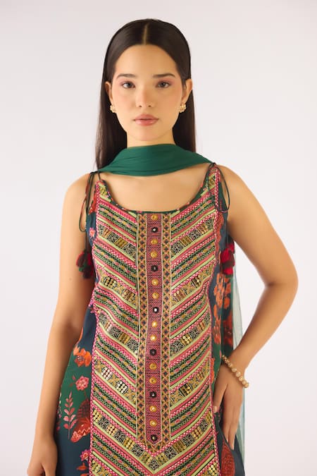 Shop Basanti - Kapde Aur Koffee Green Crepe, Net Beads, Embroidery Scoop Neck Sharara Set Online at Aza Fashions Shop_Basanti - Kapde Aur Koffee_Green Crepe, Net Beads, Embroidery Scoop Neck Sharara Set_Online_at_Aza_Fashions