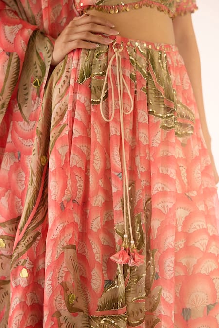 Buy Basanti - Kapde Aur Koffee Peach Organza Sequins Scoop Neck Embroidered Lehenga Set Online at Aza Fashions Buy_Basanti - Kapde Aur Koffee_Peach Organza Sequins Scoop Neck Embroidered Lehenga Set _Online_at_Aza_Fashions