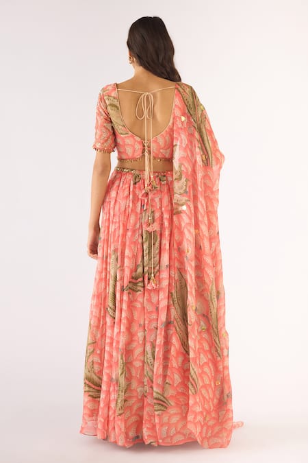 Basanti - Kapde Aur Koffee Peach Organza Embroidered Lehenga Set 