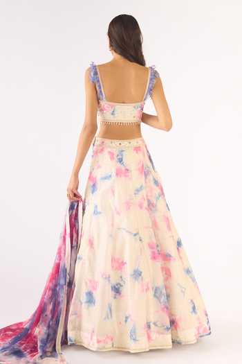 Shop Basanti Kapde aur Koffee Pink Kota Doria Sequins, Mirrors Sweetheart Neck Blue Embroidered Lehenga Set at Aza Fashions Shop_Basanti Kapde aur Koffee_Pink Kota Doria Sequins, Mirrors Sweetheart Neck Blue Embroidered Lehenga Set_at_Aza_Fashions