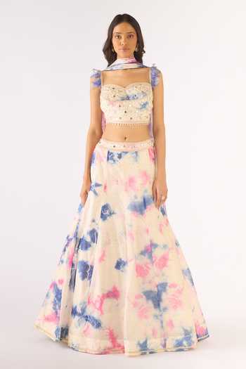 Buy Basanti Kapde aur Koffee Pink Kota Doria Sequins, Mirrors Sweetheart Neck Blue Embroidered Lehenga Set Online at Aza Fashions Buy_Basanti Kapde aur Koffee_Pink Kota Doria Sequins, Mirrors Sweetheart Neck Blue Embroidered Lehenga Set_Online_at_Aza_Fashions