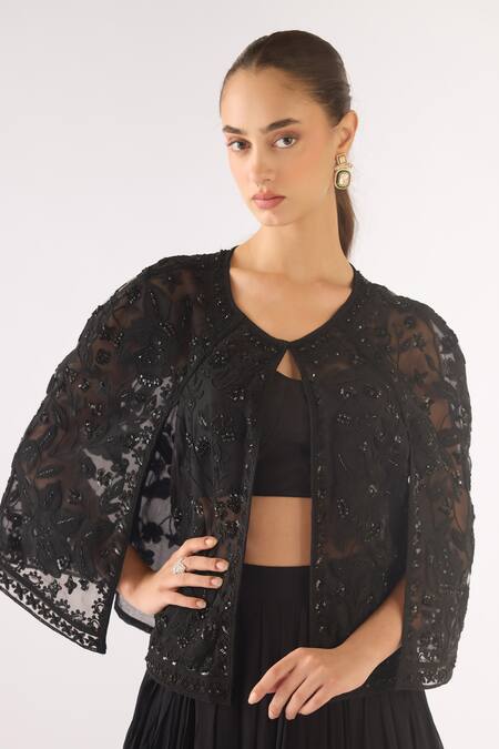 Basanti - Kapde Aur Koffee_Black Georgette Sequins, Beads Round Neck Embroidered Sharara Set _at_Aza_Fashions