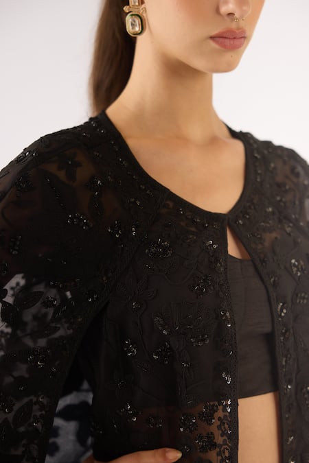 Buy_Basanti - Kapde Aur Koffee_Black Georgette Sequins, Beads Round Neck Embroidered Sharara Set 