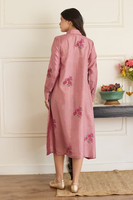 Juanita By Shubhda Mauve Silk Floral Pattern Dress 