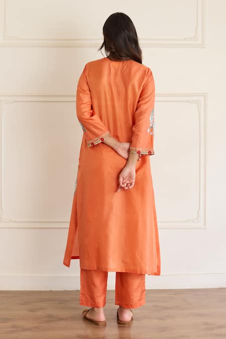 Juanita By Shubhda Amber Silk Printed Kurta With Pant 