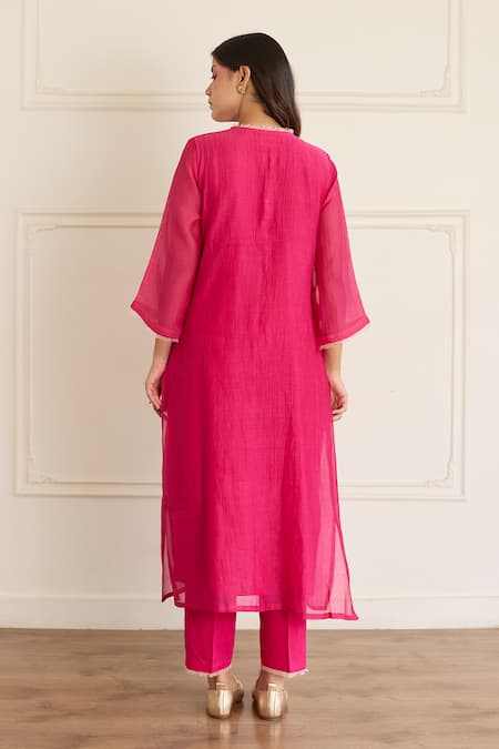Juanita By Shubhda Carnation Embroidered Kurta With Pant 