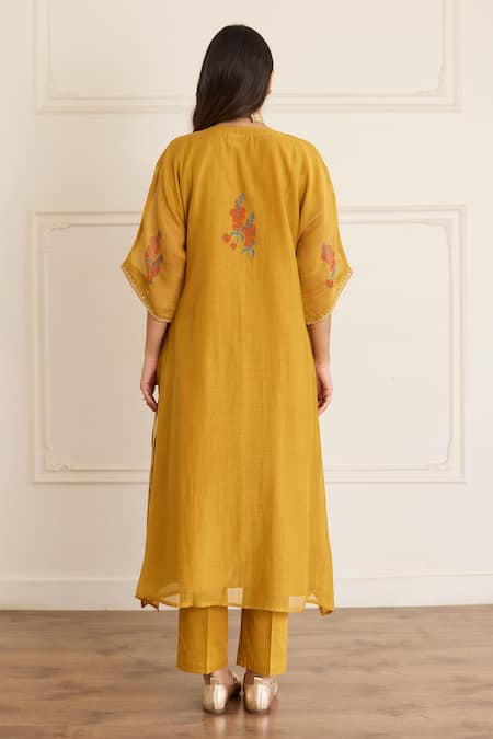 Juanita By Shubhda Ochre Floral Pattern Kurta & Pant Set 