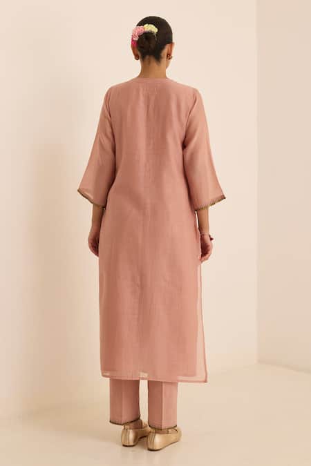 Juanita By Shubhda Ivy Peach Chanderi Kurta Set 