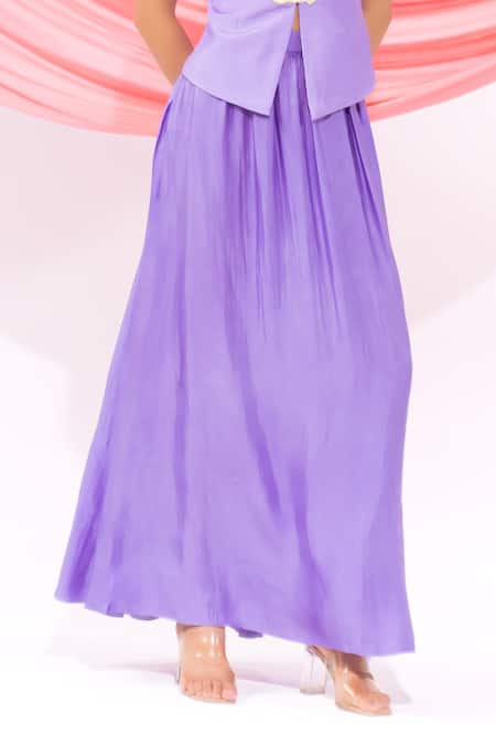 Leela By A_Purple Muslin Embroidery Round Neck Waistcoat With Skirt _Online_at_Aza_Fashions