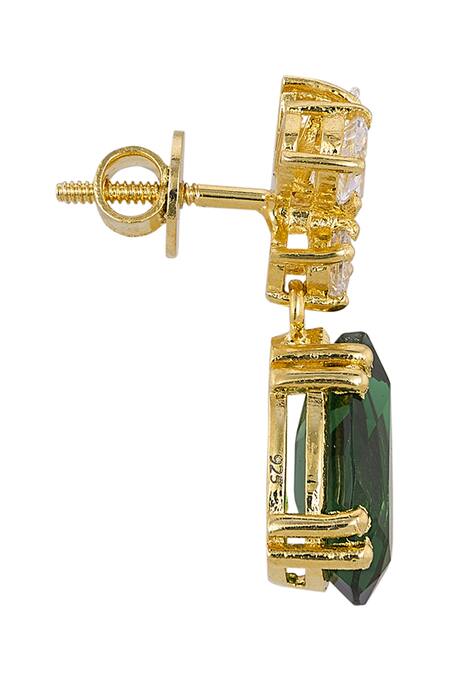 Sica Jewellery_Green Stones 925 Silver Soundarya Earrings _Online_at_Aza_Fashions