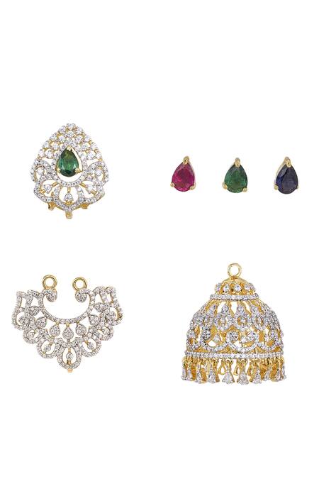 Sica Jewellery_Green 925 Silver 3-way Jhumki Earrings _Online_at_Aza_Fashions