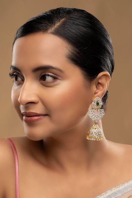 Buy_Sica Jewellery_Green 925 Silver 3-way Jhumki Earrings _Online_at_Aza_Fashions