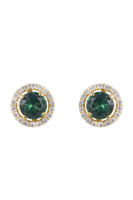 Shop_Sica Jewellery_Green Stones 925 Silver Emerald Studs _at_Aza_Fashions