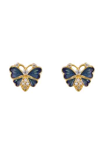 Shop Sica Jewellery Blue Crystals 925 Silver Full Butterfly Earrings at Aza Fashions Shop_Sica Jewellery_Blue Crystals 925 Silver Full Butterfly Earrings _at_Aza_Fashions