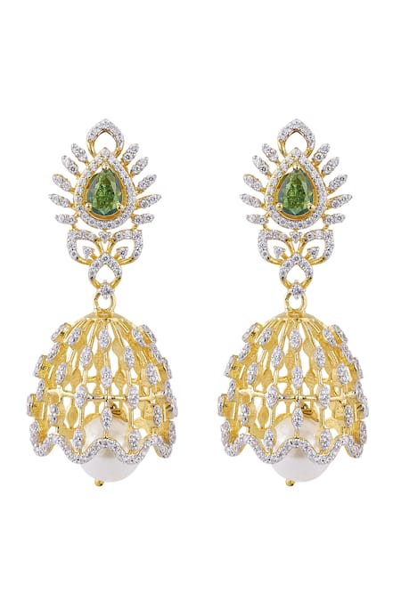Shop Sica Jewellery Green Crystals 925 Silver Eraya Earrings at Aza Fashions Shop_Sica Jewellery_Green Crystals 925 Silver Eraya Earrings _at_Aza_Fashions