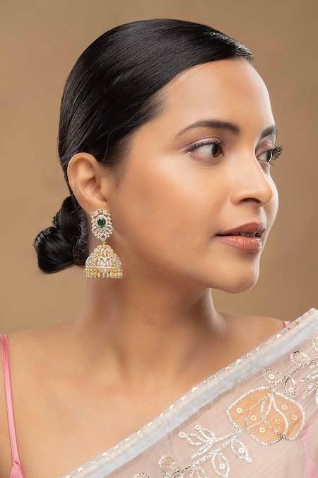 Sica Jewellery Green Stones, Pearls 925 Silver Kesya Earrings 